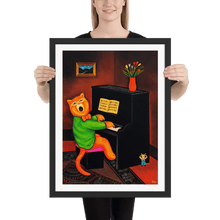 Load image into Gallery viewer, Cat Playing Piano Art Print by Martin Leman. Original 1980.