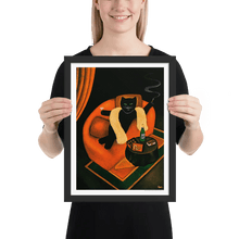 Load image into Gallery viewer, Black Cat in Sofa Art Print by Martin Leman. Original 1980