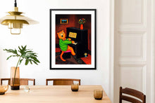 Load image into Gallery viewer, Cat Playing Piano Art Print by Martin Leman. Original 1980.