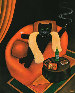 Cat in Sofa Art Print by Martin Leman. Original 1980