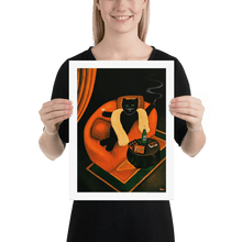 Load image into Gallery viewer, Black Cat in Sofa Art Print by Martin Leman. Original 1980