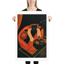 Load image into Gallery viewer, Black Cat in Sofa Art Print by Martin Leman. Original 1980