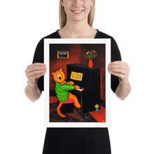Load image into Gallery viewer, Cat Playing Piano Art Print by Martin Leman. Original 1980.