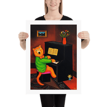 Load image into Gallery viewer, Cat Playing Piano Art Print by Martin Leman. Original 1980.