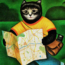 Load image into Gallery viewer, Roller Skate Cat Art Print by Martin Leman. Original 1980