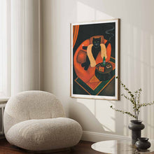 Load image into Gallery viewer, Black Cat in Sofa Art Print by Martin Leman. Original 1980