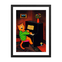 Load image into Gallery viewer, Cat Playing Piano Art Print by Martin Leman. Original 1980.