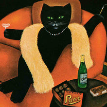 Load image into Gallery viewer, Black Cat in Sofa Art Print by Martin Leman. Original 1980
