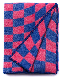 "Tivoli Warp Chess" Pure Wool Blanket. Red/Blue