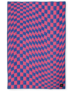 "Tivoli Warp Chess" Pure Wool Blanket. Red/Blue