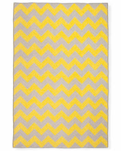 Load image into Gallery viewer, "Zig Zag" Pure Wool Blanket. Yellow/Gray
