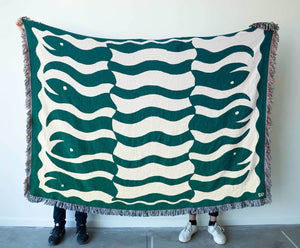 "Happy Snakes" Dark Moss Green. Woven Art Blanket by Everyday Shaman