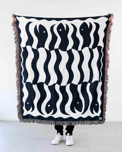 "Happy Snakes" Black. Woven Art Blanket by Everyday Shaman