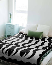 Load image into Gallery viewer, "Happy Snakes" Black. Woven Art Blanket by Everyday Shaman