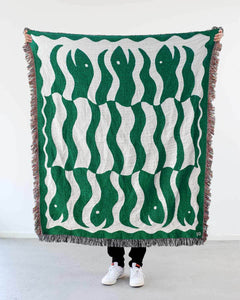 "Happy Snakes" Dark Moss Green. Woven Art Blanket by Everyday Shaman