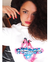 Load image into Gallery viewer, Emma wearing the Neon Talk White Sweatshirt