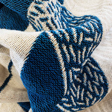 Load image into Gallery viewer, "In the Light" Blue on White Woven Art Blanket Tapestry by Mark Conlan
