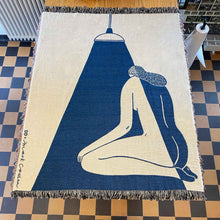 Load image into Gallery viewer, "In the Light" Blue on White Woven Art Blanket Tapestry by Mark Conlan