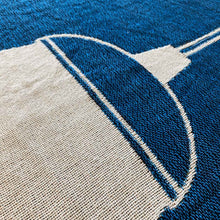 Load image into Gallery viewer, "In the Light" White on Blue Woven Art Blanket Tapestry by Mark Conlan