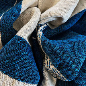 "In the Light" White on Blue Woven Art Blanket Tapestry by Mark Conlan
