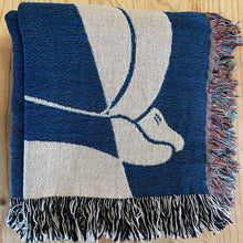 Load image into Gallery viewer, "In the Light" White on Blue Woven Art Blanket Tapestry by Mark Conlan