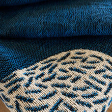 Load image into Gallery viewer, "In the Light" White on Blue Woven Art Blanket Tapestry by Mark Conlan