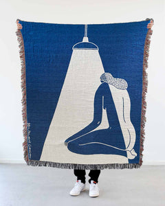 "In the Light" White on Blue Woven Art Blanket Tapestry by Mark Conlan