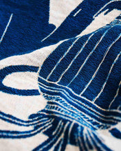 Load image into Gallery viewer, &quot;Temple Plant&quot; Blue on White Woven Art Blanket by Mark Conlan
