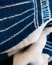 Load image into Gallery viewer, "Temple Plant" Blue on White Woven Art Blanket by Mark Conlan