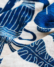 Load image into Gallery viewer, "Temple Plant" Blue on White Woven Art Blanket by Mark Conlan