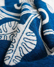 Load image into Gallery viewer, "Temple Plant" White on Blue Woven Art Blanket by Mark Conlan