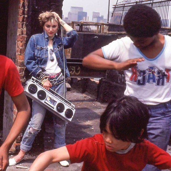 Madonna with a Sanyo M7830 Boombox. Brooklyn. 1982.