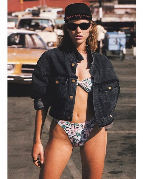 Denim Jet Jacket and Floral Bikini. Seventeen Magazine.