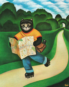 Roller Skate Cat Art Print by Martin Leman. Original 1980
