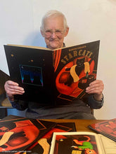 Load image into Gallery viewer, Black Cat in Sofa Art Print by Martin Leman. Original 1980
