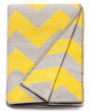 Load image into Gallery viewer, &quot;Zig Zag&quot; Pure Wool Blanket. Yellow/Gray
