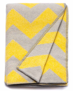 "Zig Zag" Pure Wool Blanket. Yellow/Gray