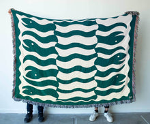 Load image into Gallery viewer, &quot;Happy Snakes&quot; Dark Moss Green. Woven Art Blanket by Everyday Shaman
