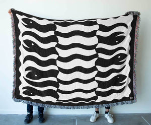 "Happy Snakes" Black. Woven Art Blanket by Everyday Shaman