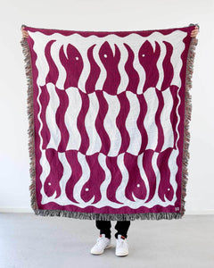 "Happy Snakes" Red Wine. Woven Art Blanket by Everyday Shaman