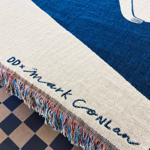"In the Light" Blue on White Woven Art Blanket Tapestry by Mark Conlan