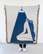 Load image into Gallery viewer, &quot;In the Light&quot; Blue on White Woven Art Blanket Tapestry by Mark Conlan
