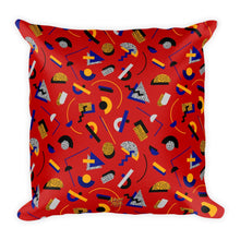 Load image into Gallery viewer, &quot;Memphis Pop&quot; Red Square Pillow by Hanna Kastl-Lungberg

