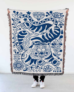 New! "Flower Power Tiger" Woven Art Blanket by Asis Percales