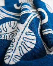 Load image into Gallery viewer, &quot;Temple Plant&quot; White on Blue Woven Art Blanket by Mark Conlan
