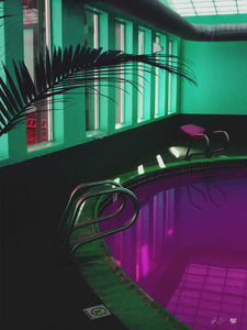"Purple Pool and Neon Lights" Art Print by Jesse Conner